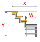 Výpočet kovové schodiště s rotací 90 stupňů a tětiva zigzag